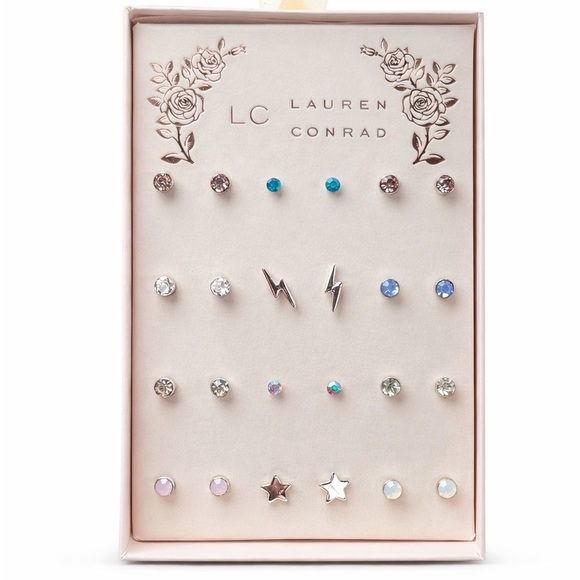 LC Lauren Conrad Jewelry - LC Lauren Conrad Multi Stud Earring Set Pink Blue Crystal Star Lightning Bolt​